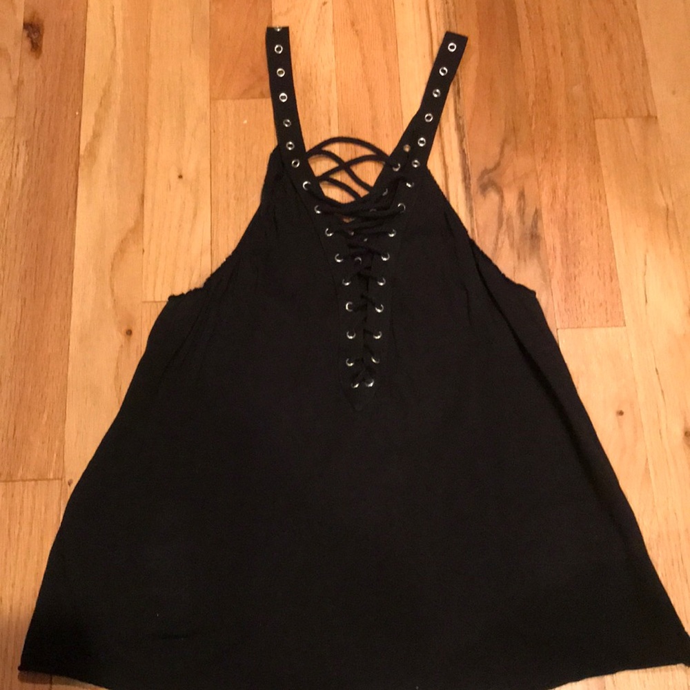 LF black lace up tank top